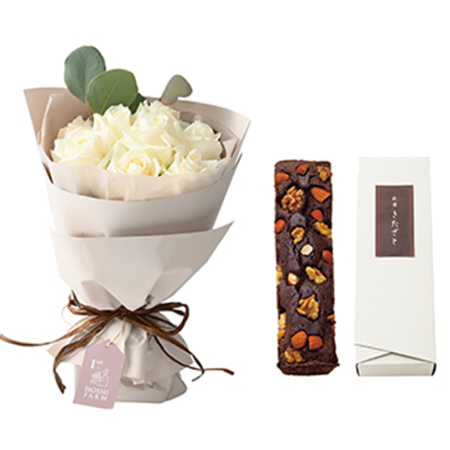 Cake and White Rose Bouquet